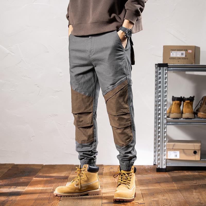 バイク ウェア 配色切替デザイン裾絞りカーゴパンツ