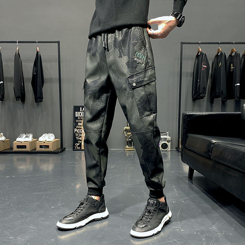 バイク ウェア 迷彩柄マルチポケット裾リブカーゴパンツ