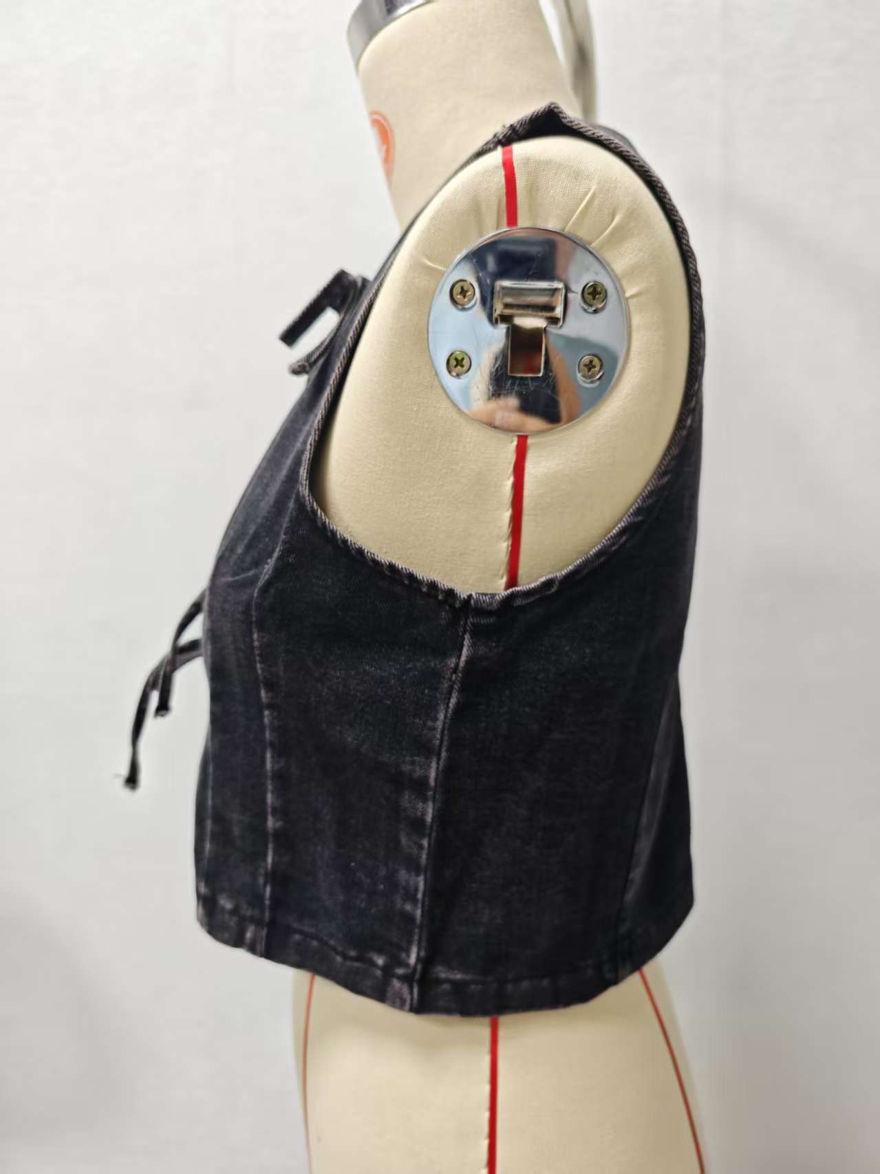 ビスチェ フロントリボン結びノースリーブデニム　ビスチェ