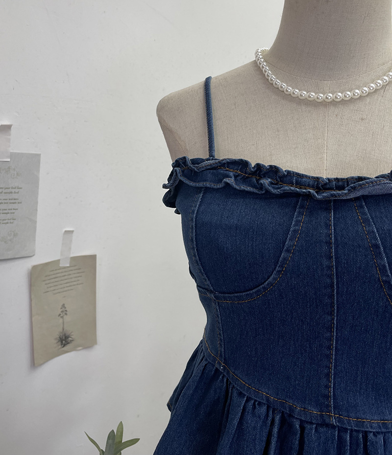 ビスチェ フリルトップデザイン裾非対称ペプラム　デニム