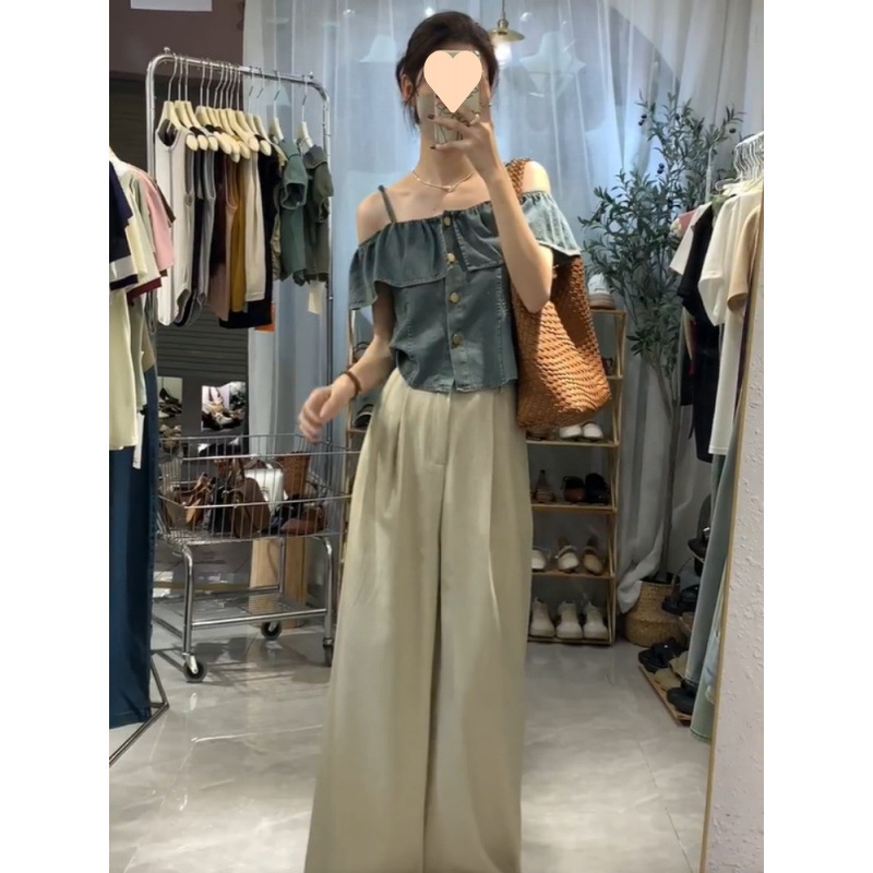 ビスチェ 肩出しフリルオフショルダー　デニム