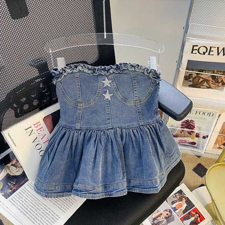 フリルデニムビスチェトップス