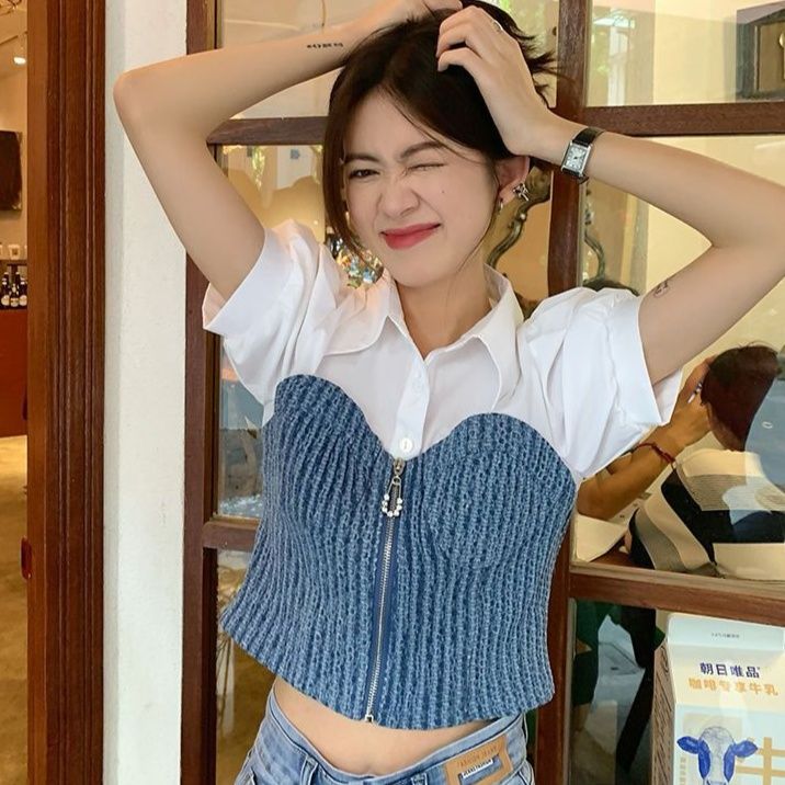 ビスチェ重ね着風半袖シャツ