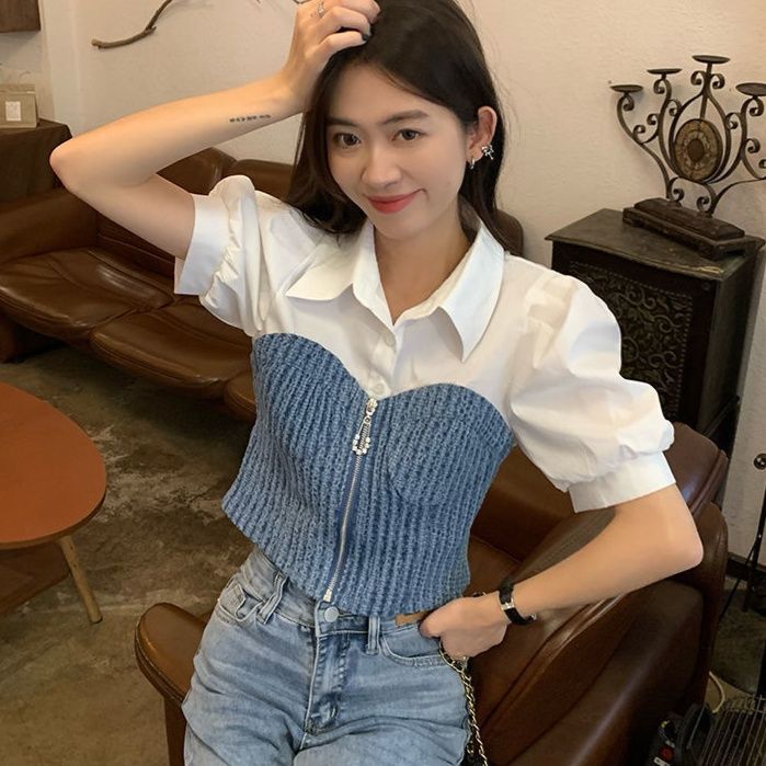 ビスチェ重ね着風半袖シャツ