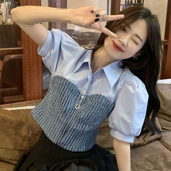 ビスチェ重ね着風半袖シャツ