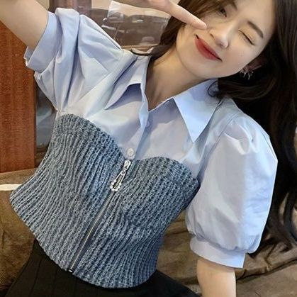 ビスチェ重ね着風半袖シャツ