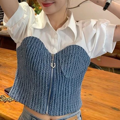 ビスチェ重ね着風半袖シャツ