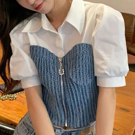 ビスチェ重ね着風半袖シャツ