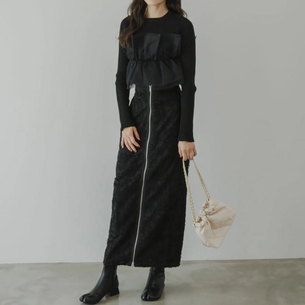 ビスチェ 透け感チュール重ねリブニットビスチェ風トップス