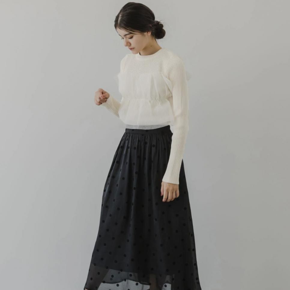 ビスチェ 透け感チュール重ねリブニットビスチェ風トップス