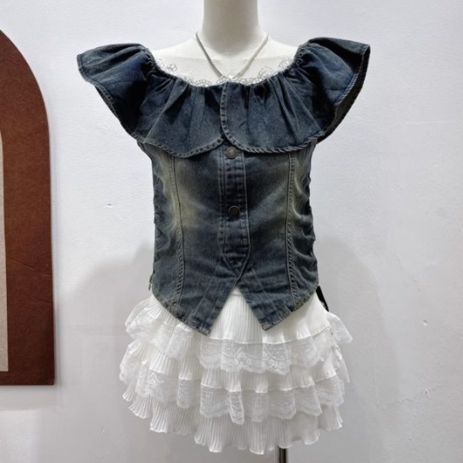 ビスチェ フリル袖付きビスチェベスト　デニム