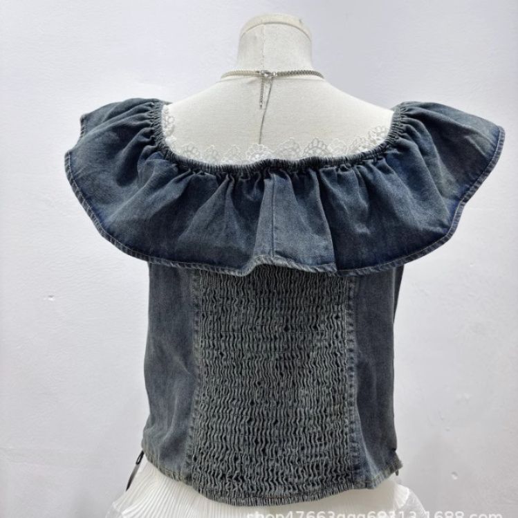 ビスチェ フリル袖付きビスチェベスト　デニム