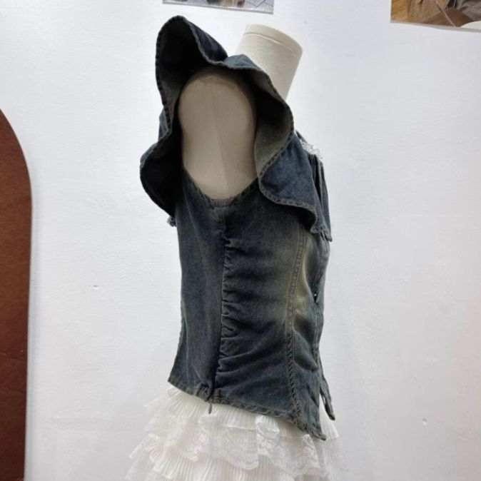 ビスチェ フリル袖付きビスチェベスト　デニム