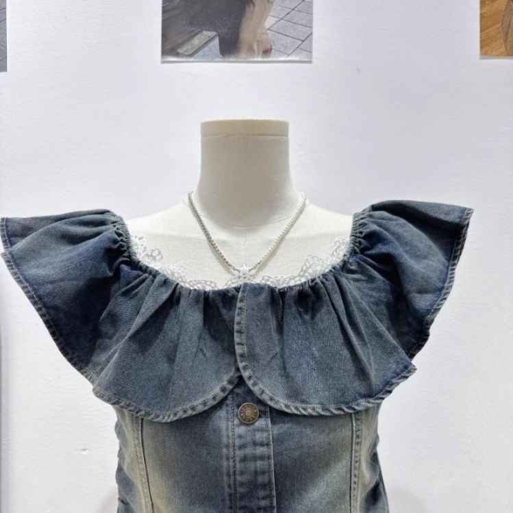 ビスチェ フリル袖付きビスチェベスト　デニム