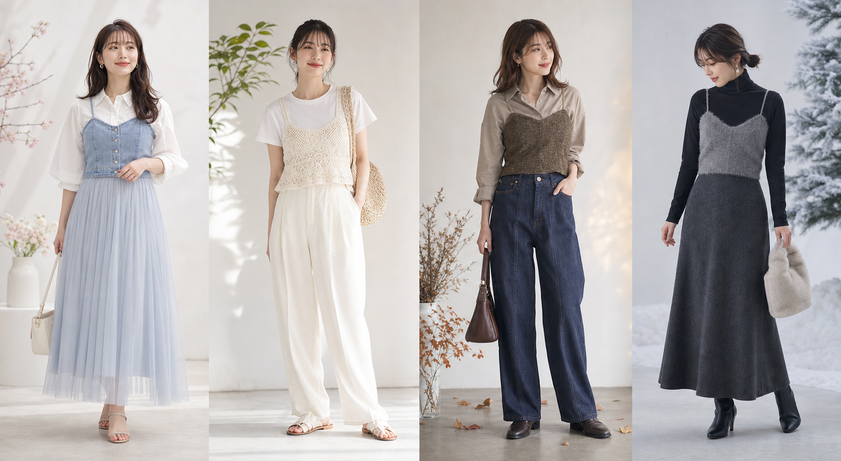 春夏秋冬のビスチェ重ね着コーデ