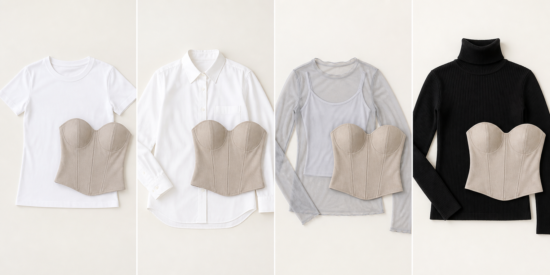ビスチェの下に合わせるTシャツ、シャツ、シアートップス、タートルネック