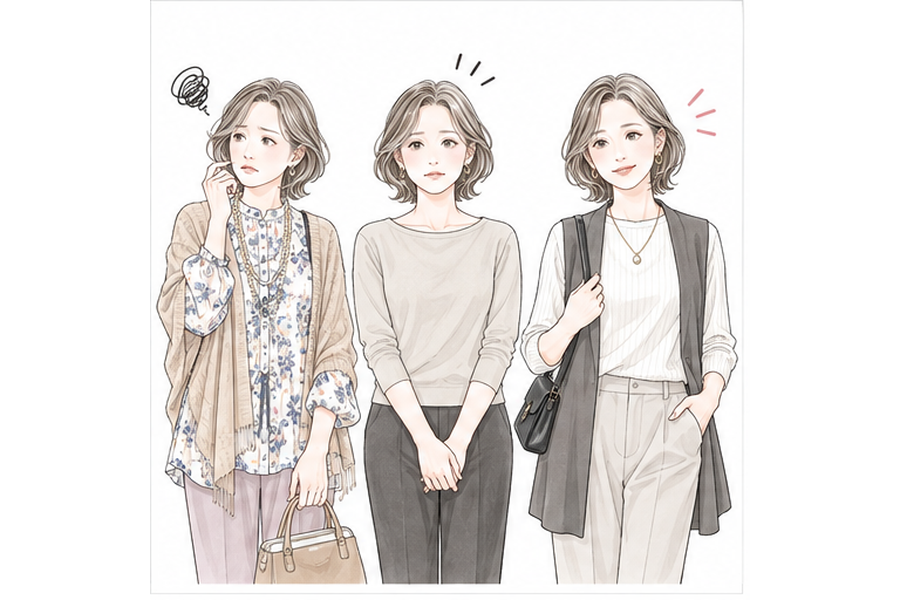 50代のビスチェコーデを上品に見せる比較イラスト