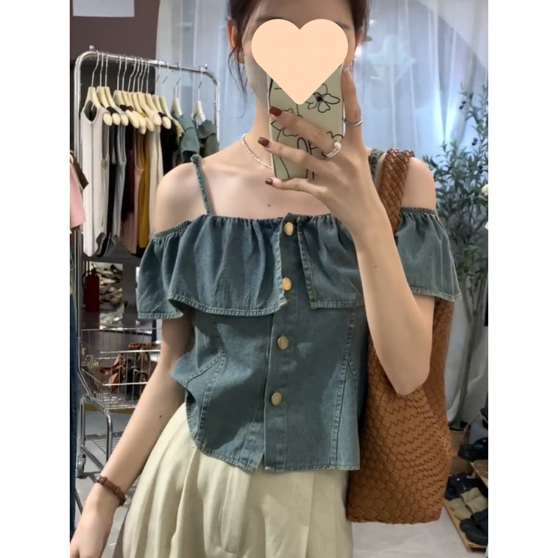 ビスチェ 肩出しフリルオフショルダー　デニム