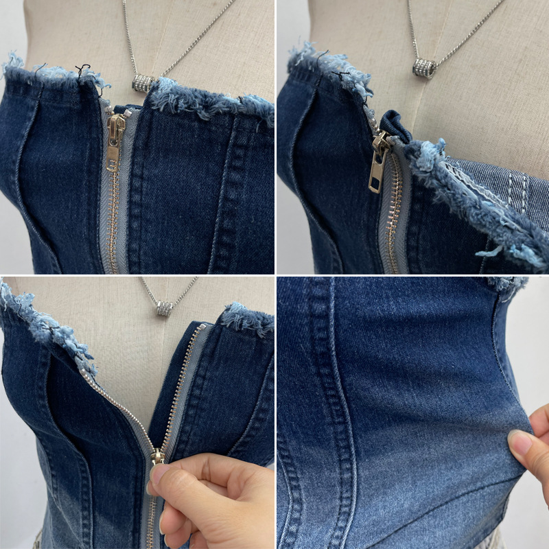 ビスチェ フロントジップ切替　デニム