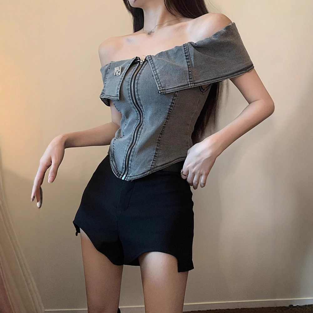 ビスチェ オフショルダー折り返しジップ　デニム