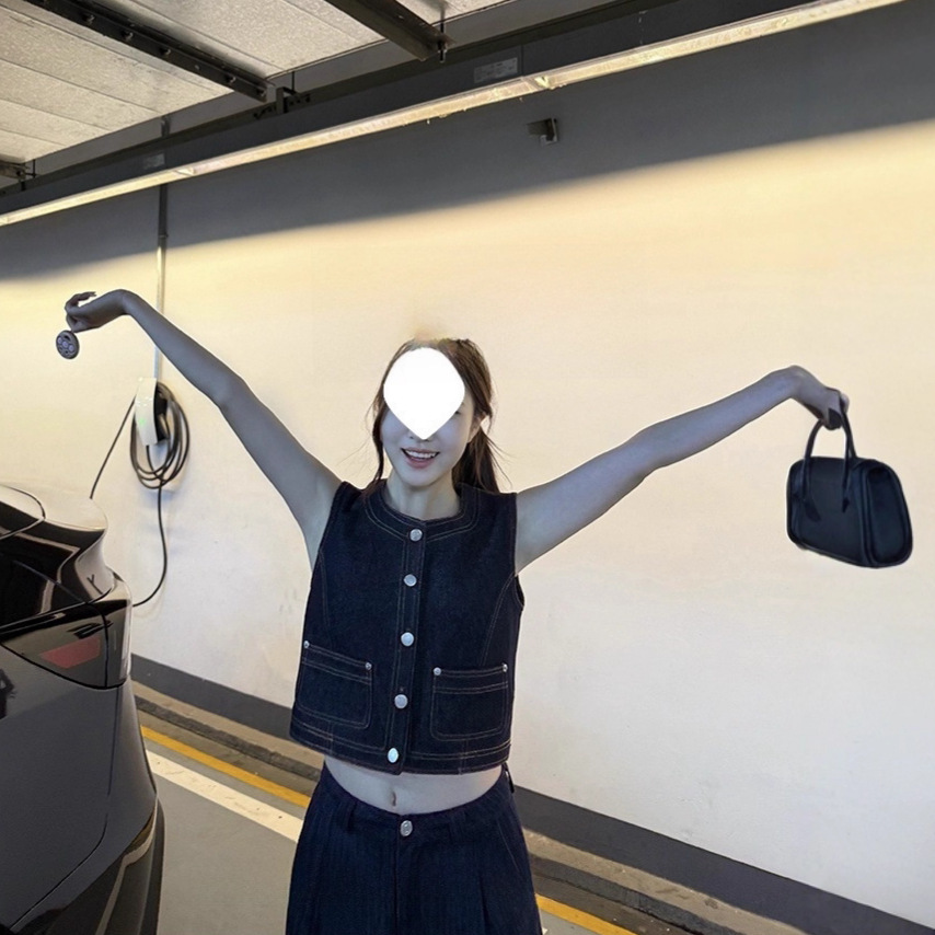 ビスチェ ノースリーブ前開きボタン留め　デニム