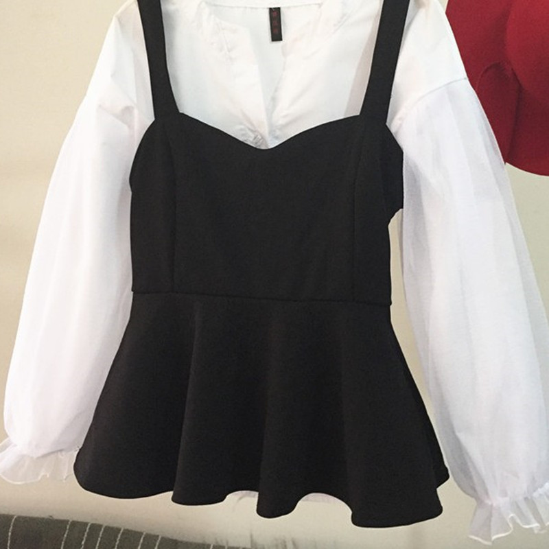 ビスチェ 裾フリル付きペプラムビスチェとブラウスの重ね着風セット