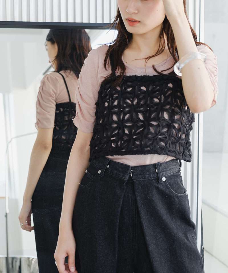 ビスチェ　かぎ針編みキャミソール風リボンビスチェ