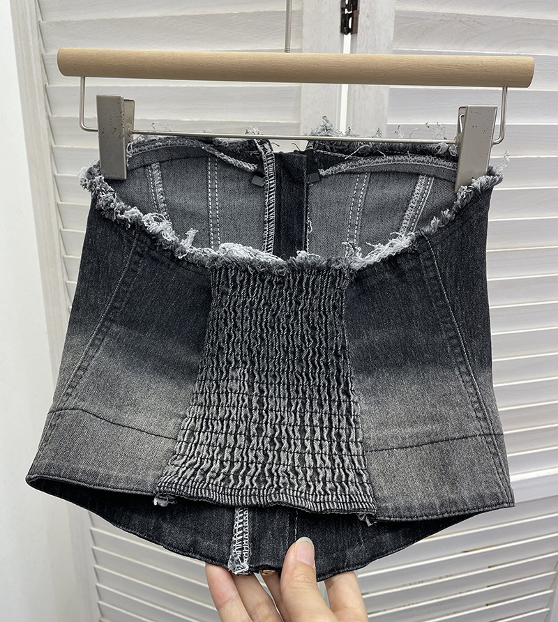 ビスチェ フロントジップ切替　デニム