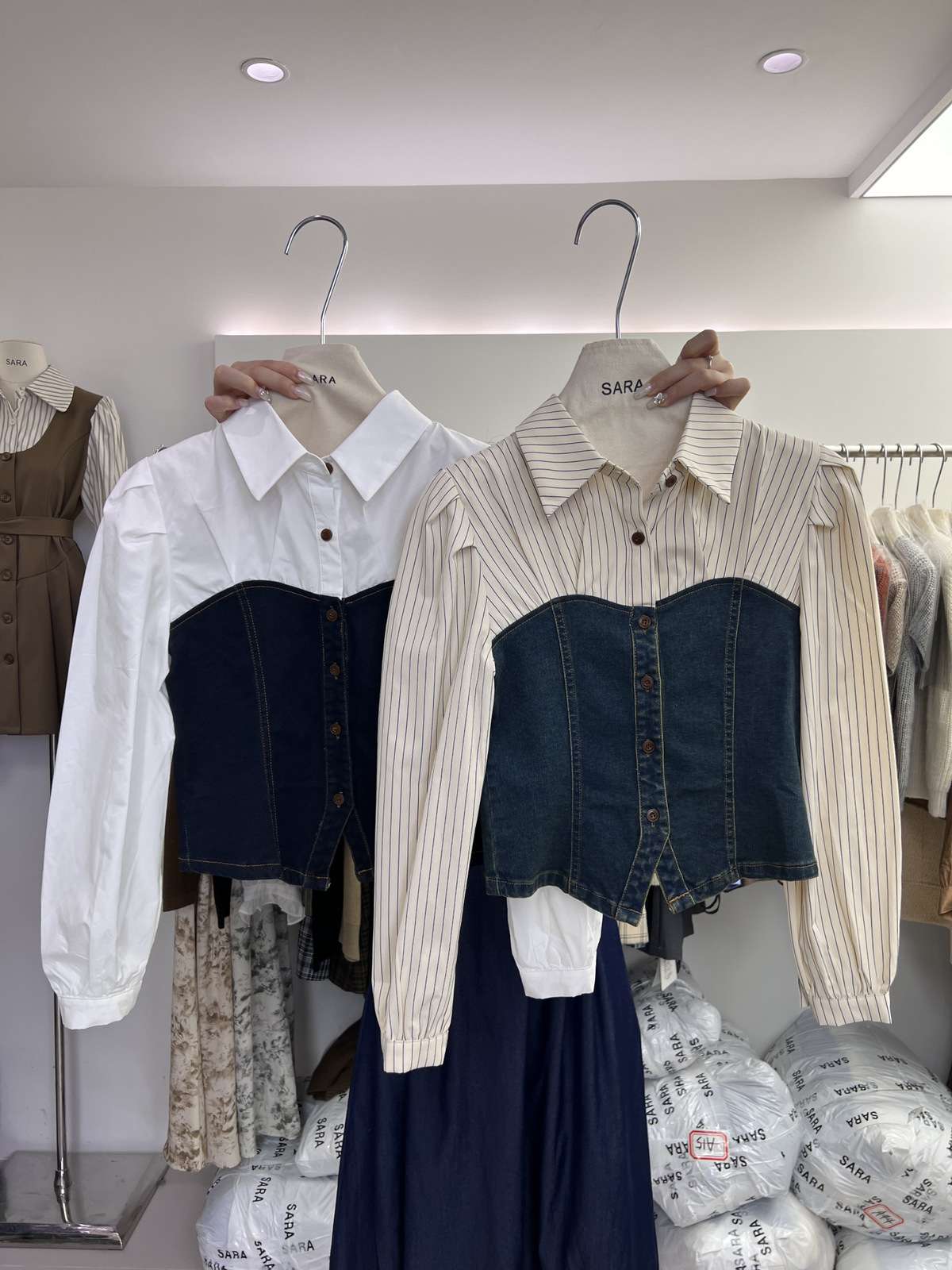 上品デニムビスチェシャツ