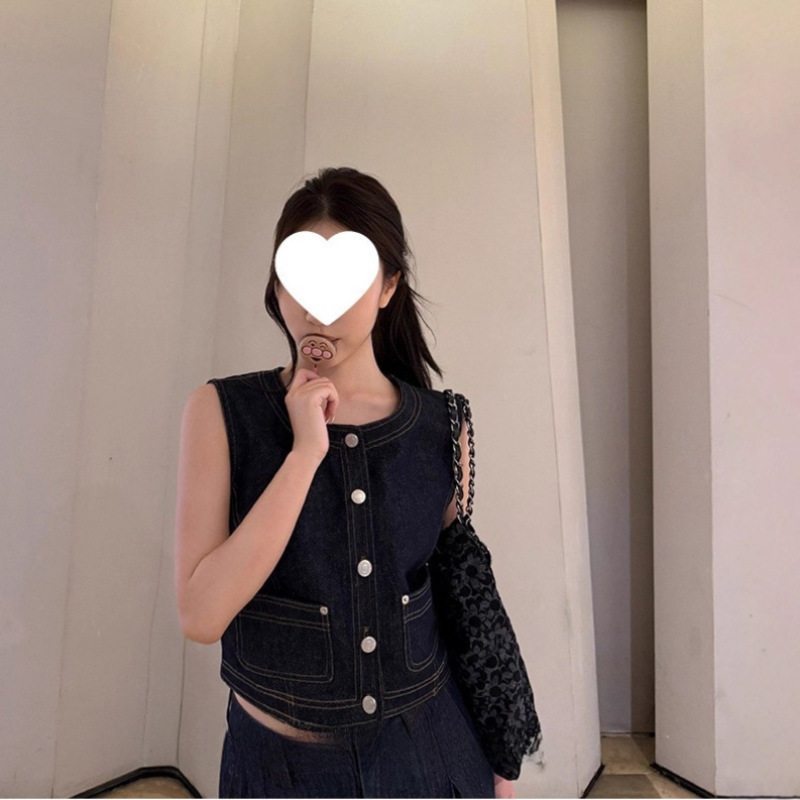 ビスチェ ノースリーブ前開きボタン留め　デニム