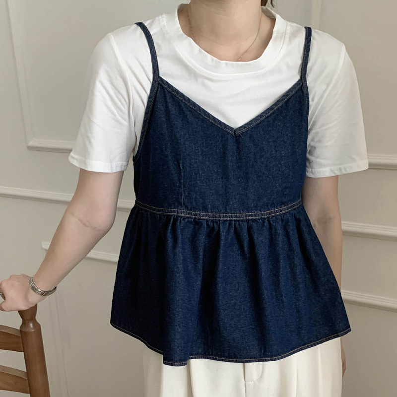 ビスチェ 裾フレア切替デニムビスチェキャミソール