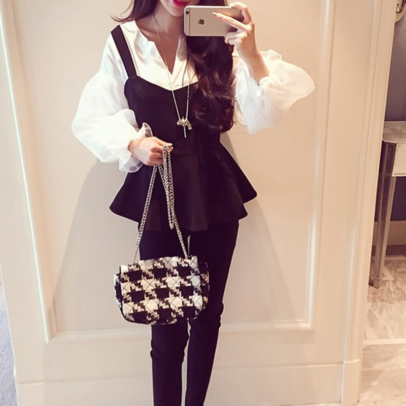 ビスチェ 裾フリル付きペプラムビスチェとブラウスの重ね着風セット