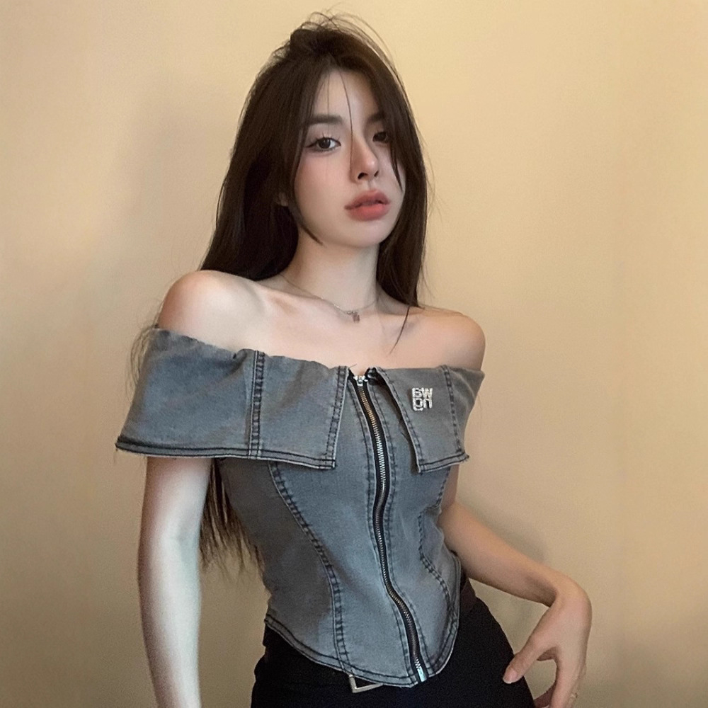 ビスチェ オフショルダー折り返しジップ　デニム