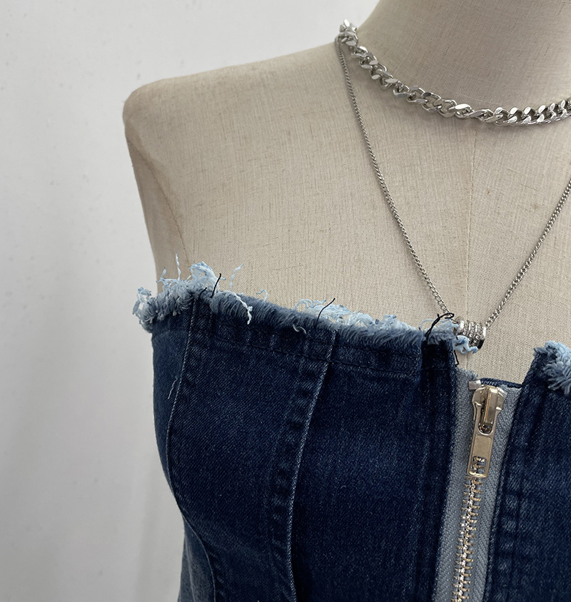 ビスチェ フロントジップ切替　デニム