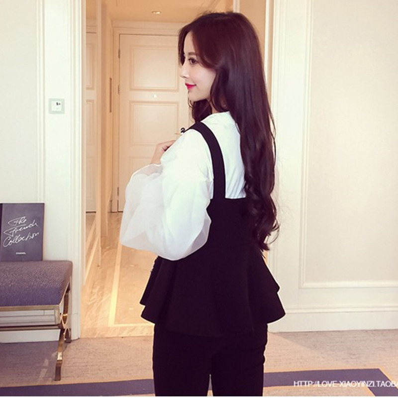 ビスチェ 裾フリル付きペプラムビスチェとブラウスの重ね着風セット