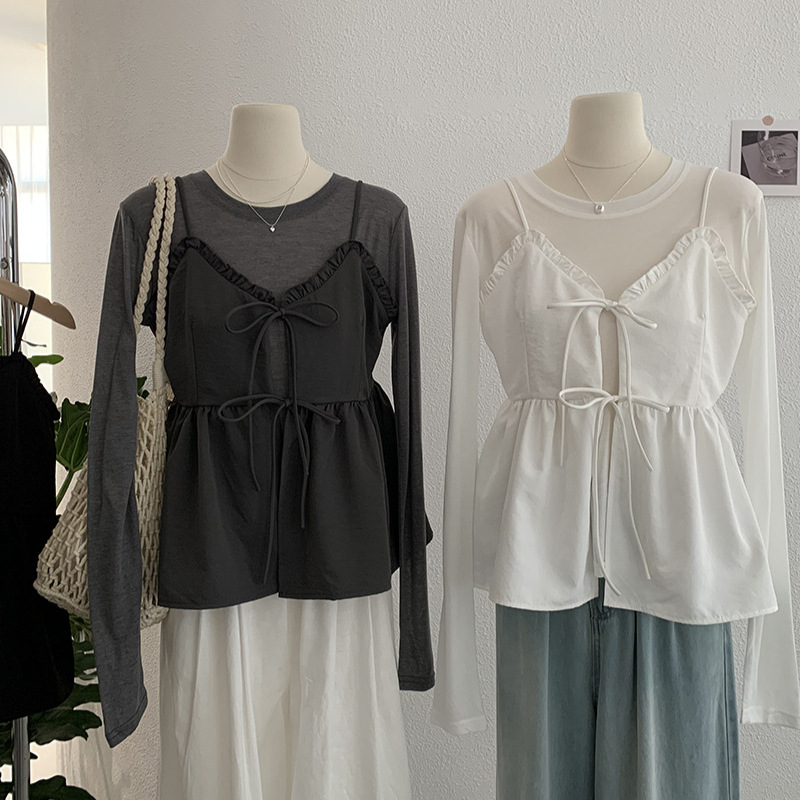 ビスチェ ダブルリボン付きキャミソール　フリル