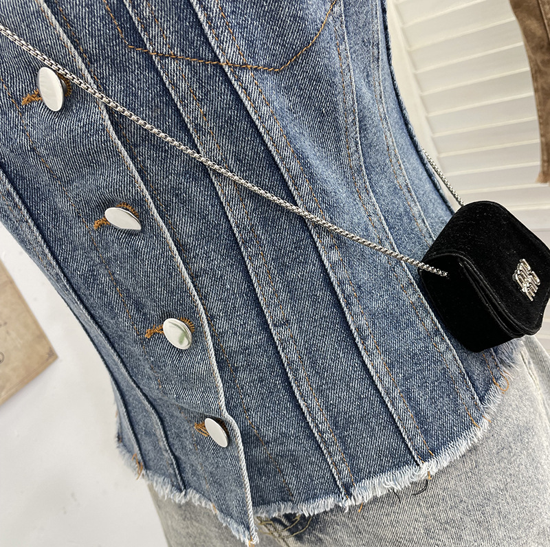 ビスチェ 前ボタンフラップポケット付きチューブトップ風　デニム