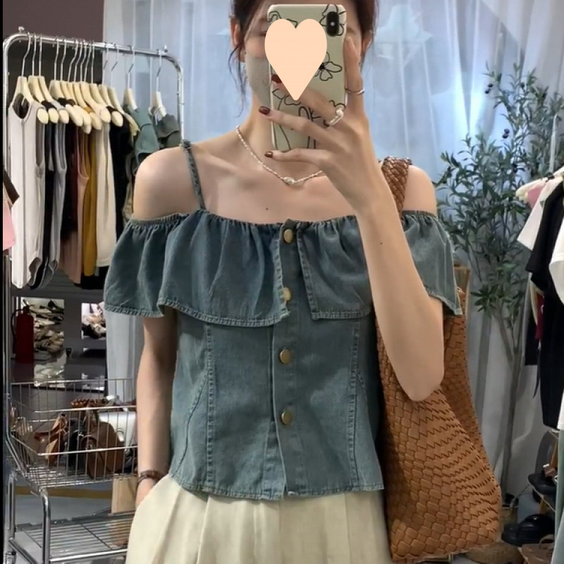 ビスチェ 肩出しフリルオフショルダー　デニム