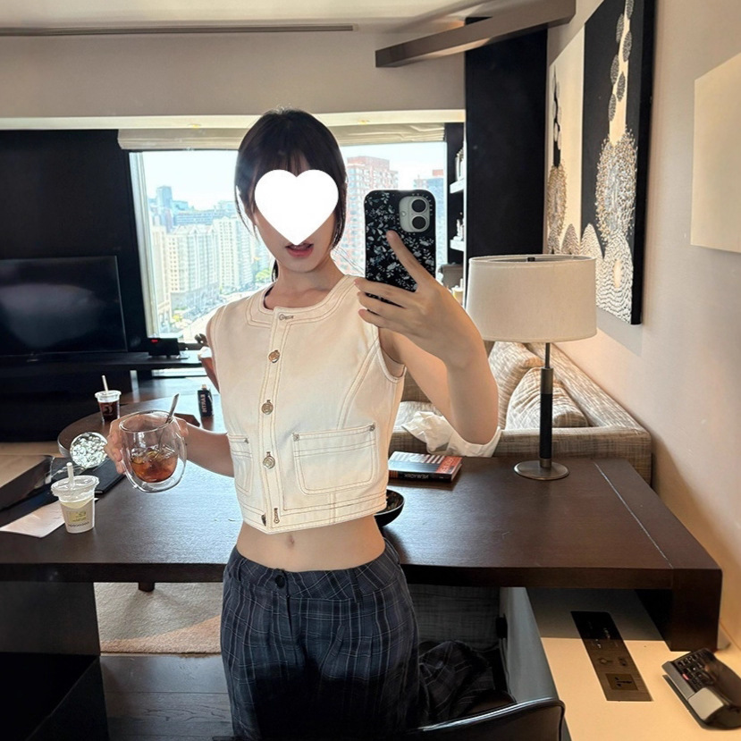 ビスチェ ノースリーブ前開きボタン留め　デニム