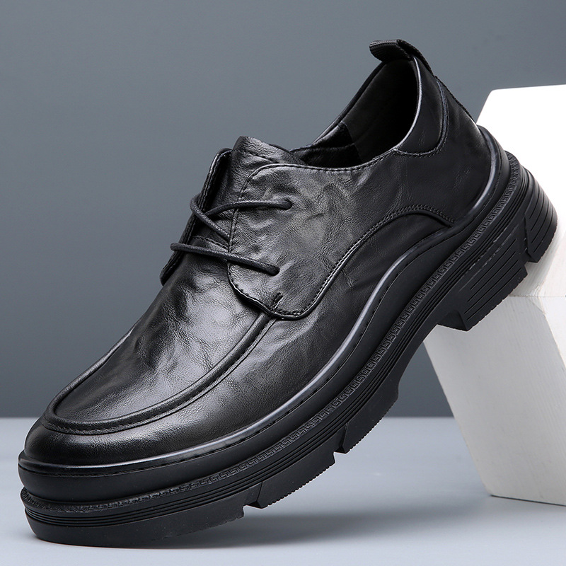 ビジネスシューズ 厚底本革紐締め外羽根式紳士靴