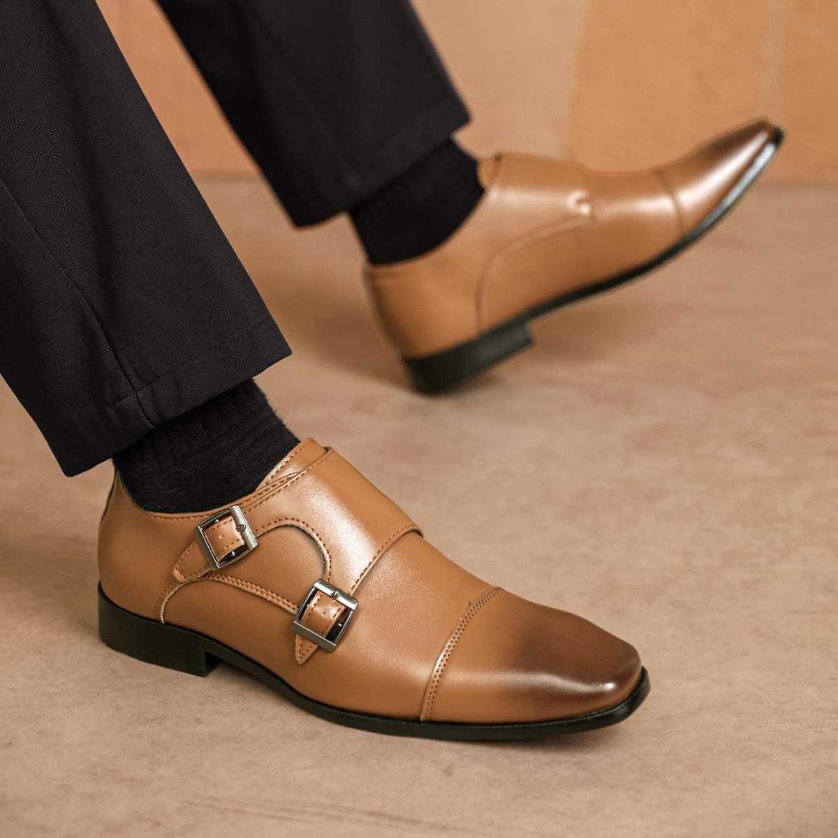【シューズ】二連バックル モンク - 上質革仕立て