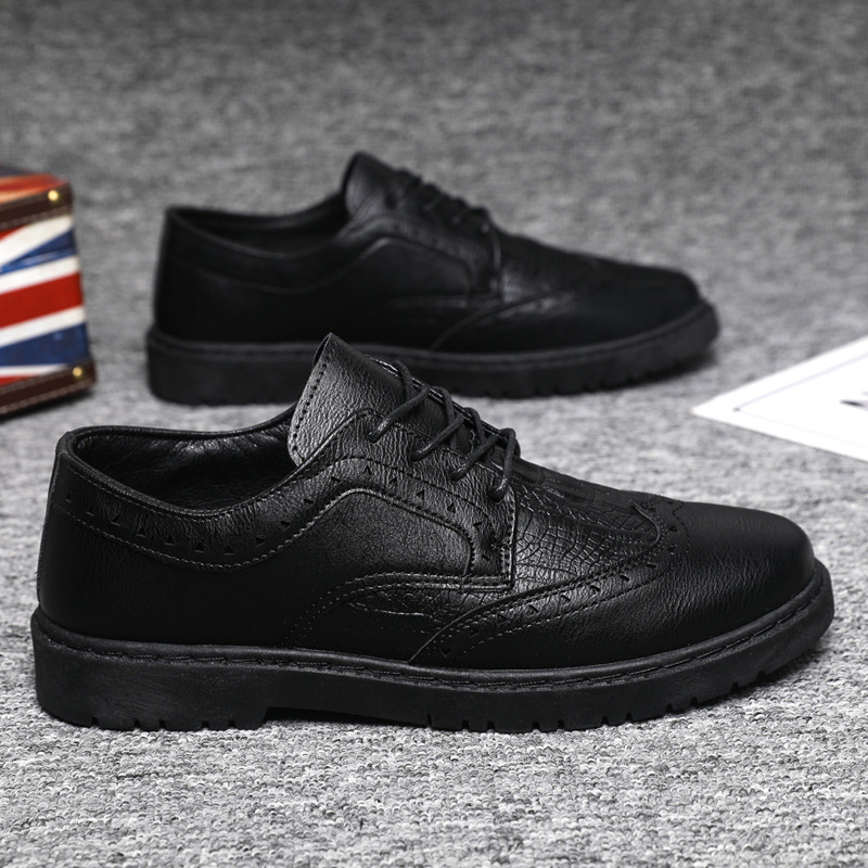 ビジネスシューズ 型押しデザイン外羽根厚底革靴