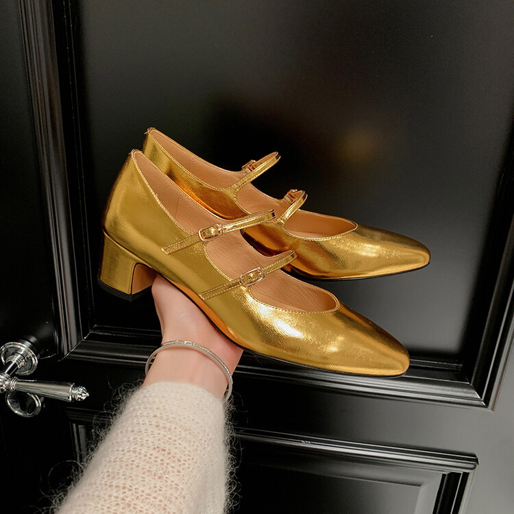 レトロ調ダブルストラップパンプス