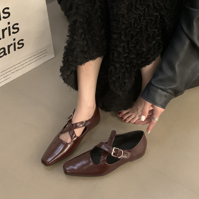 【通勤】パンプス - 四角つま先 帯付き 美脚 脚長効果