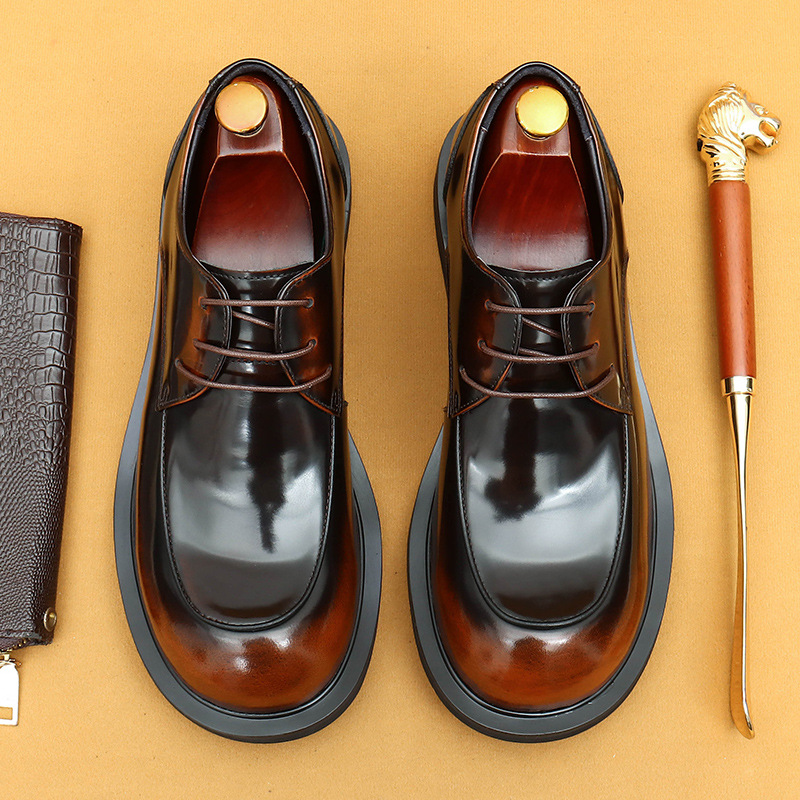 ビジネスシューズ 厚底プラットフォームレースアップ紳士靴