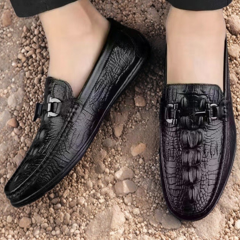 【清潔感】型押し本革 通気孔付き ビット金具スリッポン - 蒸れない レザー 紳士靴