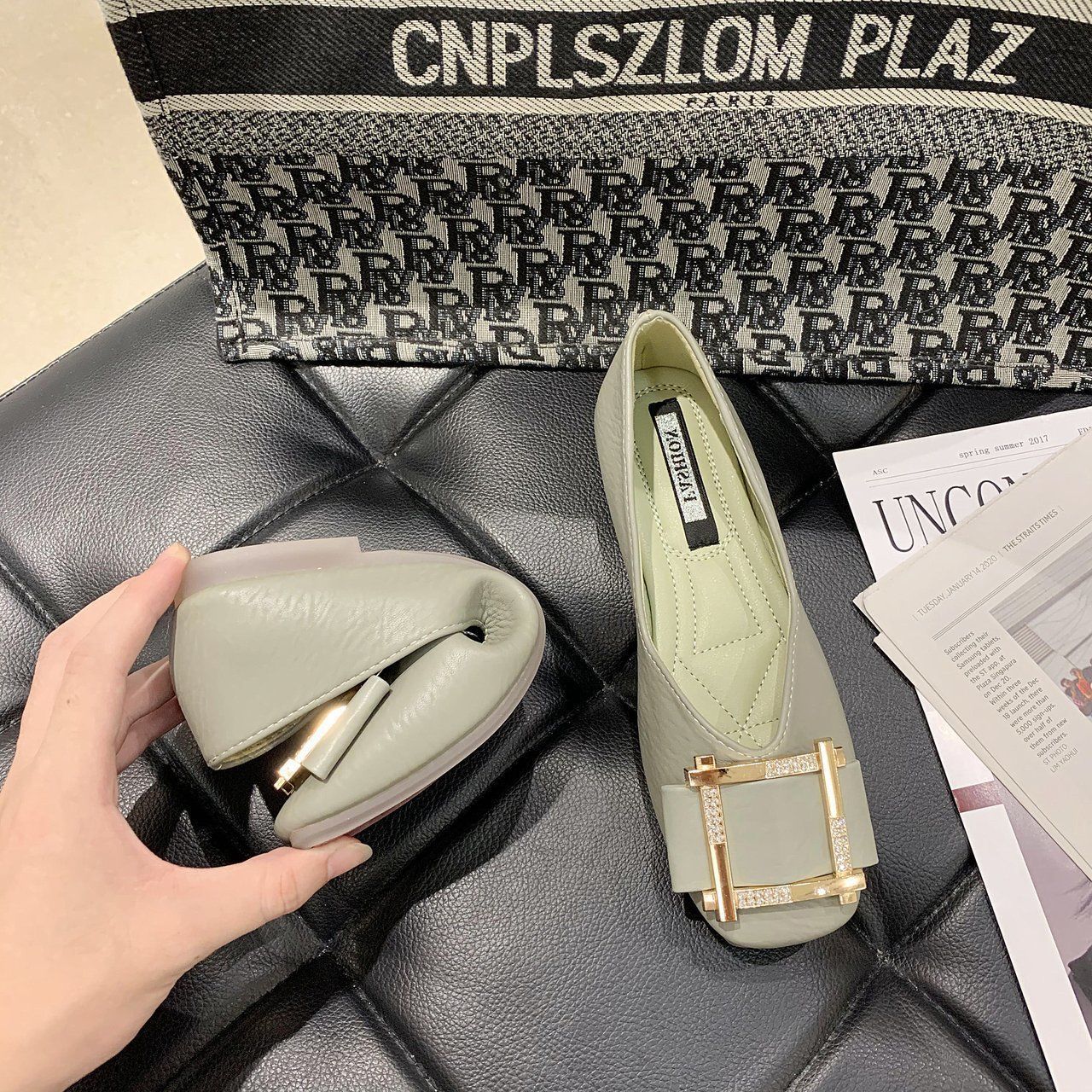 【レディース】ビジネス 平底パンプス - 歩きやすいスクエアトゥ 金具付き