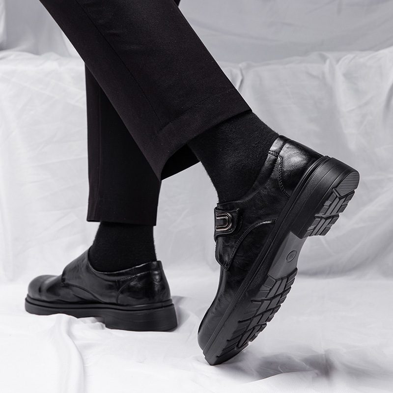 【頑丈設計】メンズ用 モンクストラップ 厚底 - 安定感 仕事用 滑りにくい