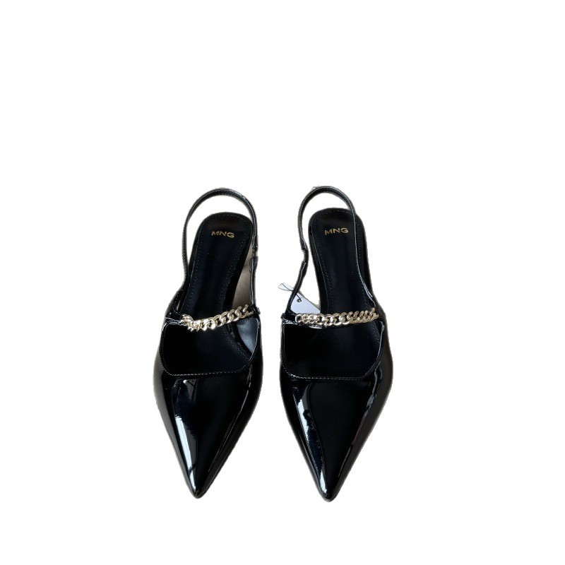 ビジネスシューズ チェーン飾り付きポインテッドトゥバックストラップパンプス