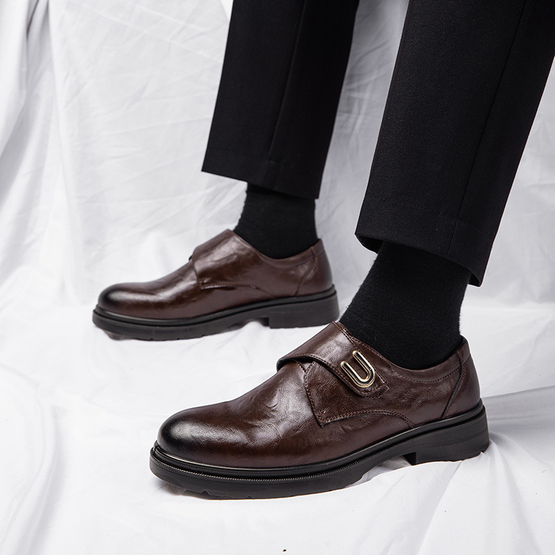 【頑丈設計】メンズ用 モンクストラップ 厚底 - 安定感 仕事用 滑りにくい